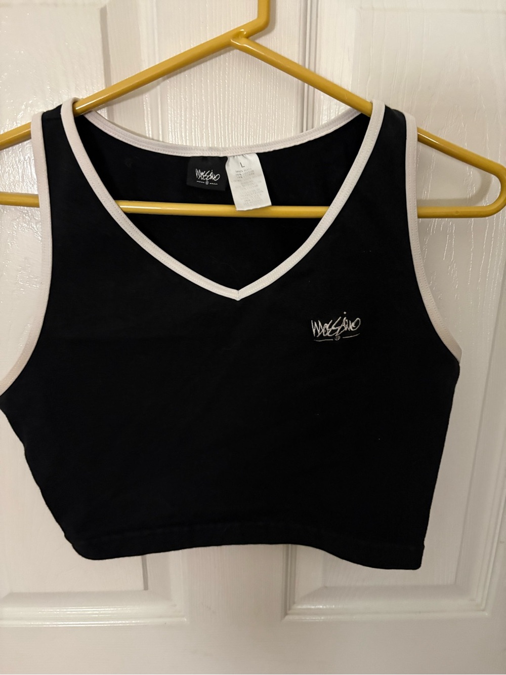 Vintage Y2K Mossimo Black & White Cropped Tank Top Size L Embroidered Logo